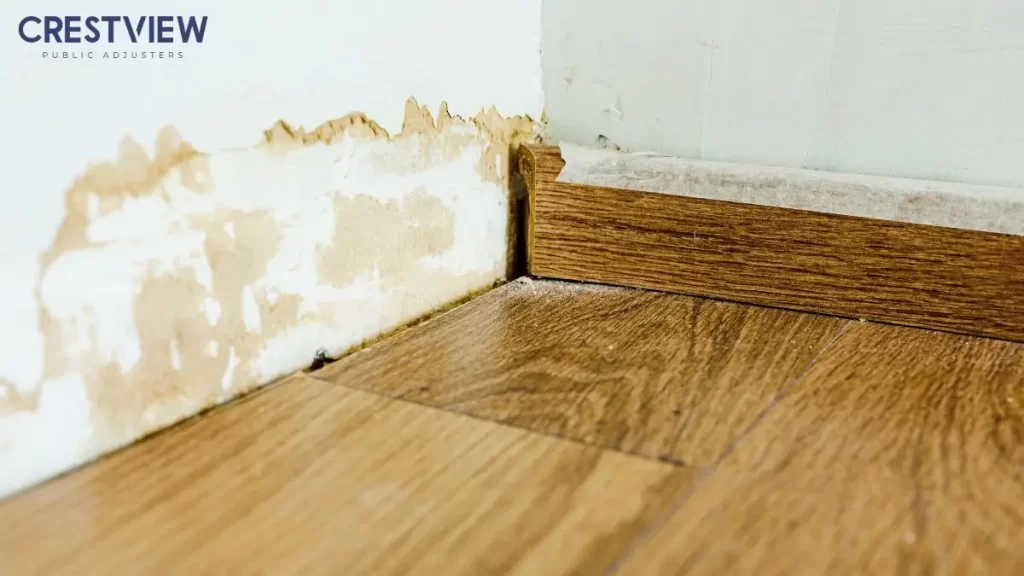 Condo Association Vs. Unit Owner Insurance Claims In Ny And Nj: Who Pays For Water And Storm Damage? 3 water-damaged-wall-and-baseboard-near-wood-floor