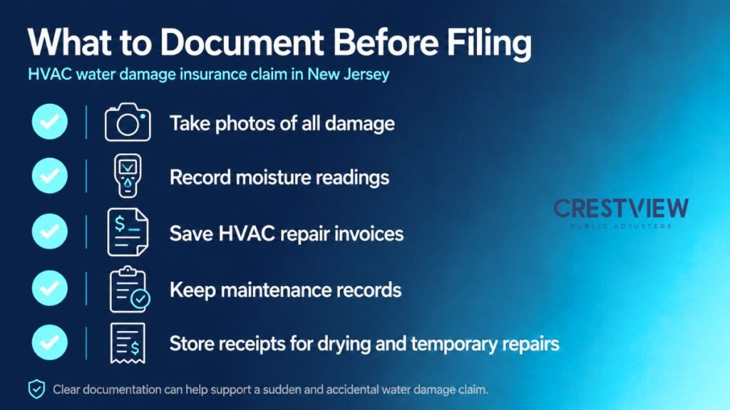 Checklist of documents to gather before filing an HVAC water damage claim