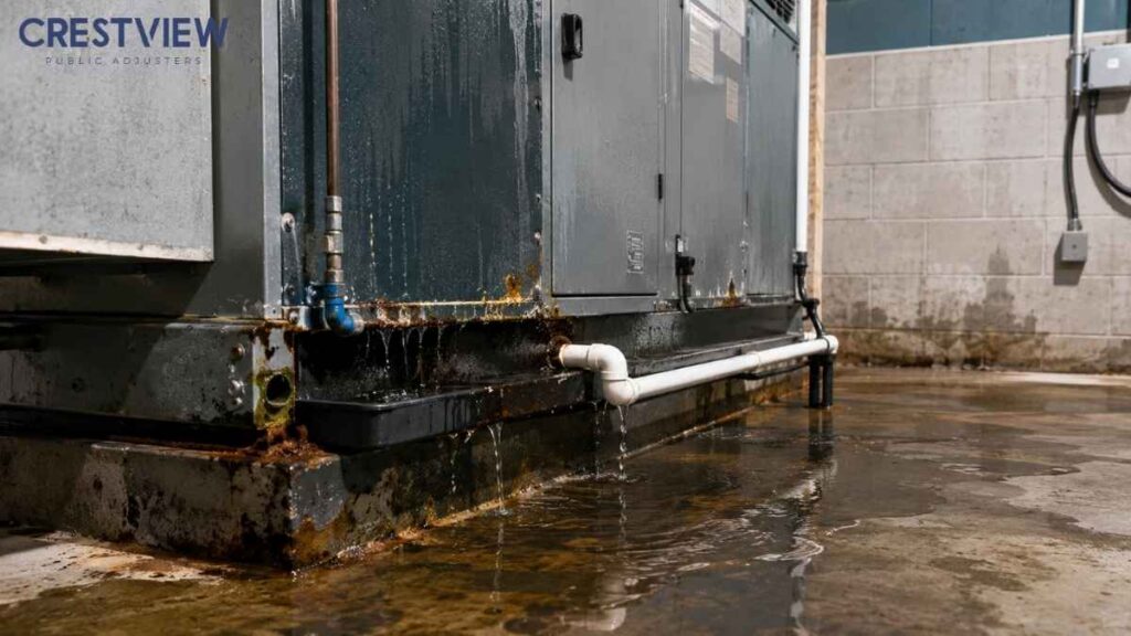 Commercial Hvac Water Damage In New Jersey: Warning Signs Business Owners Miss Before Filing A Cooling System Claim 1 Commercial HVAC water damage claim New Jersey office ceiling leak and stains