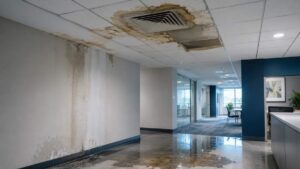 Commercial HVAC water damage claim New Jersey office ceiling leak and stains