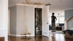Blog 7 HVAC water damage insurance claim New Jersey home with ceiling and wall stains