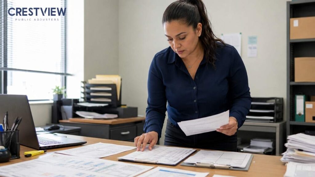 How Business Continuity Planning Connects Storm Damage To Business Income Loss 3 Office worker reviewing paperwork and documents at her desk