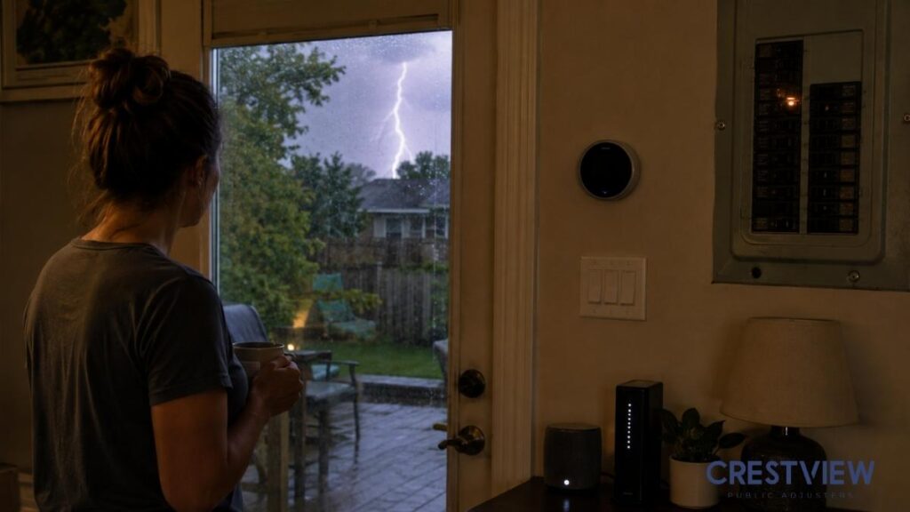 No Burn Marks? Proving A New York Lightning Strike Insurance Claim 2 homeowner-watching-lightning-storm-through-back-door
